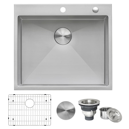 Ruvati 25" Drop-in Tight Radius Topmount 16 Gauge SS Kitchen Sink Sgl Bowl RVH8007